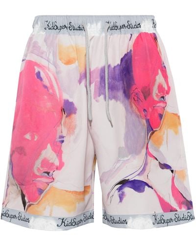 Kidsuper Abstract-Print Sport Shorts - Pink