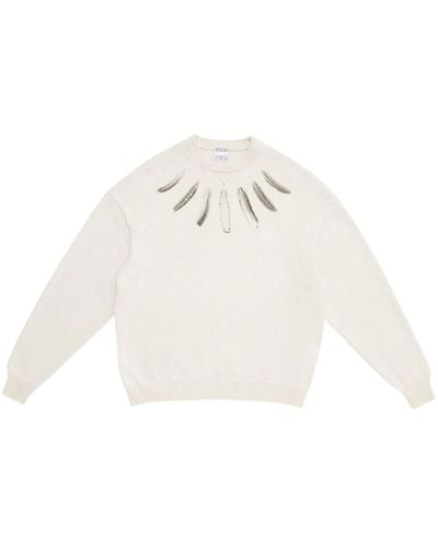 Marcelo Burlon Feather-print Crew-neck Sweater - White