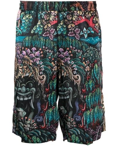 Endless Joy Graphic-print Silk Bermuda Shorts - Blue