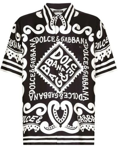 Dolce & Gabbana Printed Short-Sleeve Silk Shirt - Black