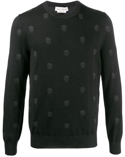 Alexander McQueen Allover Skull Wool Sweater - Black