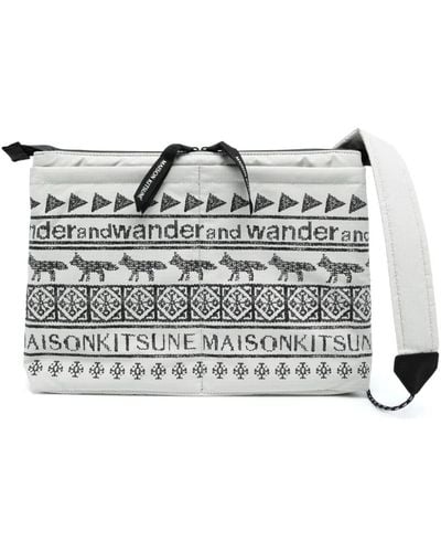 and wander X Maison Kitsuné Nordic-print Messenger Bag - Grey