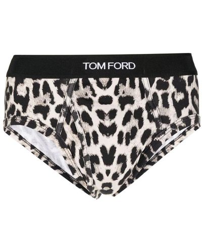 Tom Ford Cheetah-Print Logo-Waistband Briefs - Black