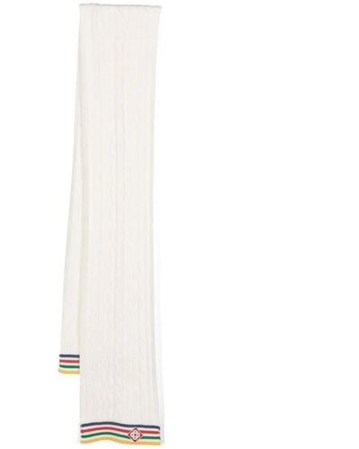 Casablancabrand Striped Cable-Knit Wool Scarf - White