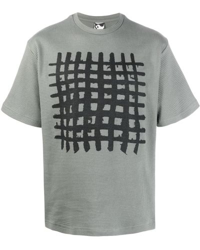 GR10K Grid-print Cotton T-shirt - Grey