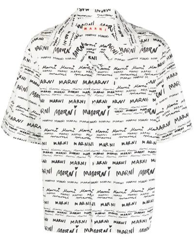 Marni Allover Logo Cotton Shirt - White