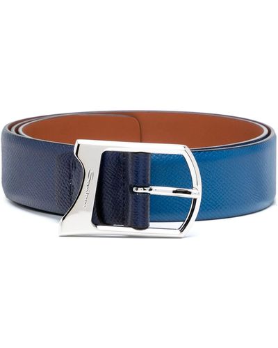 Santoni Buckled Leather Belt - Blue
