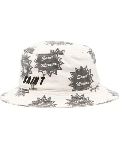 SAINT Mxxxxxx Logo-Print Cotton Bucket Hat - White