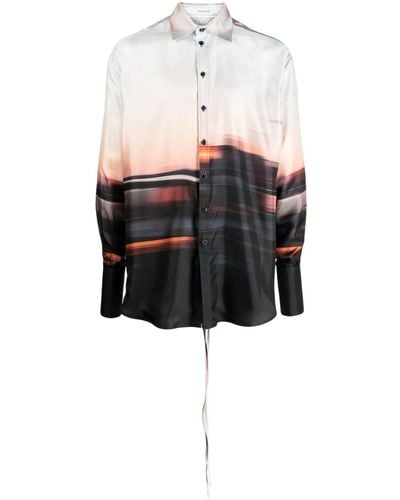 Peter Do Blurred City Convertible Silk Shirt - Black