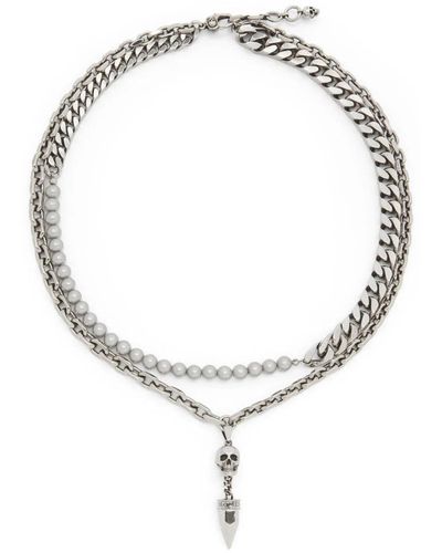 Alexander McQueen Skull Pearl-Embellished Stud Necklace - Metallic