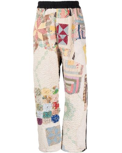 By Walid Patchwork Straight-leg Trousers - Blue
