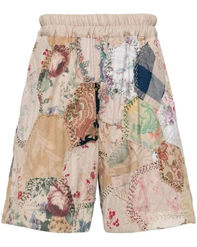 By Walid Patchwork Cotton Track Shorts - Blue