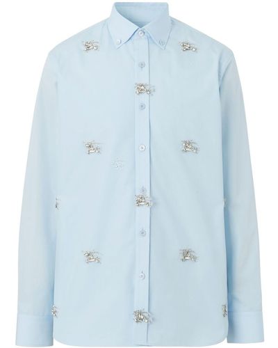 Burberry Crystal-embellished Cotton Shirt - Blue