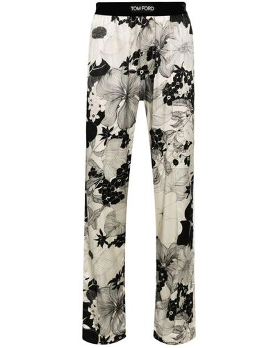 Tom Ford Botanical-Print Silk-Blend Pyjama Trousers - Grey