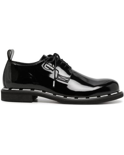 Moschino High-shine Logo-trim Derby Shoes - Black