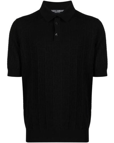 Dolce & Gabbana Monogram-Jacquard Silk Polo Shirt - Black