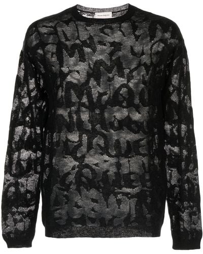 Alexander McQueen Devoré-effect Crew-neck Sweater - Black