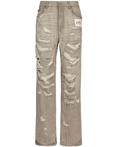 Dolce & Gabbana Distressed Straight-leg Jeans - Gray