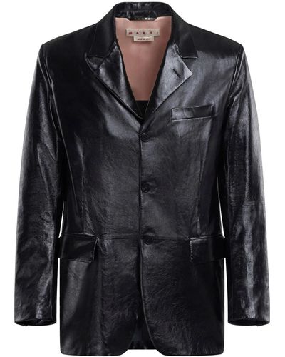 Marni Polished-Finish Leather Jacket - Black
