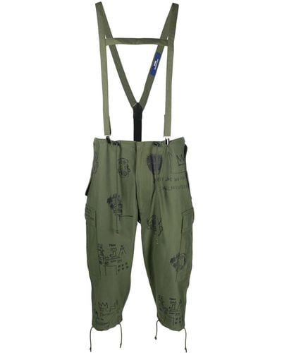 Junya Watanabe Graphic-print Suspender Cropped Pants - Green