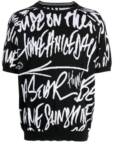 TAKAHIROMIYASHITA TheSoloist. Graffiti-print Short-sleeve Sweater - Black