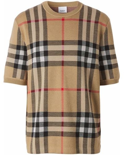 Burberry Wells Check-patterned Boxy-fit Silk And Wool-blend T-shirt - Brown