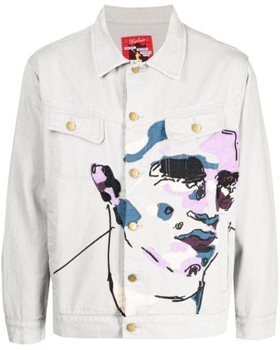 Kidsuper Face-Embroidered Denim Jacket - White