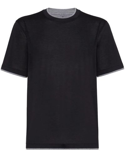 Brunello Cucinelli Layered-effect Silk-cotton T-shirt - Black