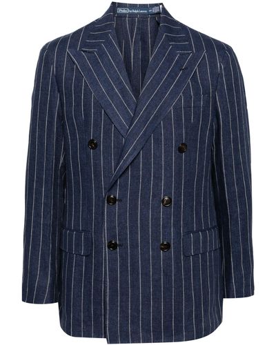 Polo Ralph Lauren Stripe-Pattern Linen Blazer - Blue