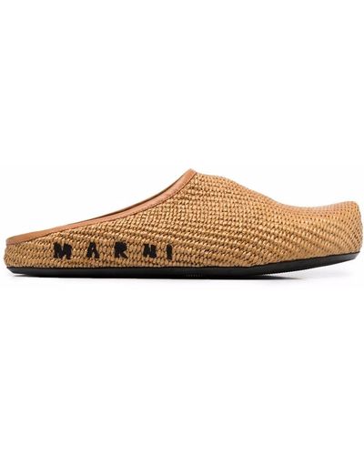 Marni Sabot Cotton-woven Slippers - Brown