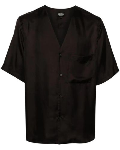 ZEGNA Short-Sleeve Silk Pajama Shirt - Black
