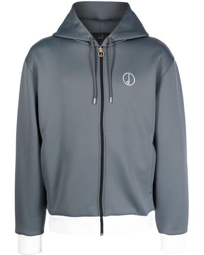 Dunhill Embroidered-logo Zip-up Hoodie - Blue
