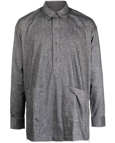 The Power for the People Button Placket Long-sleeve Shirt - Gray