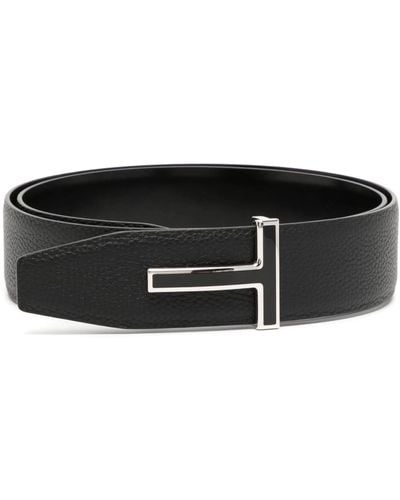 Tom Ford Adjustable T Logo Belt Black/silver