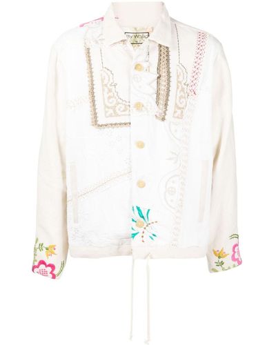 By Walid Floral-embroidered Cotton Shirt Jacket - White