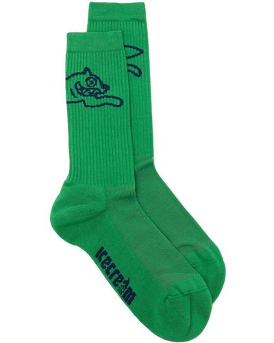 ICECREAM Intarsia-knit Logo Socks - Green