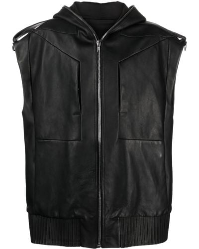 Rick Owens Lido Sleeveless Hooded Leather Jacket - Black