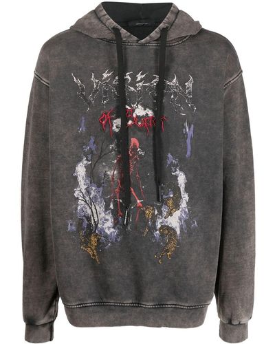 Vision Of Super Graphic Print Cotton Hoodie - Grey