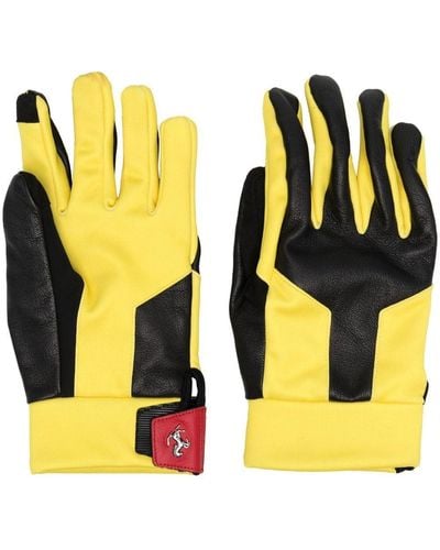 Ferrari Colour-block Leather Racing Gloves - Yellow