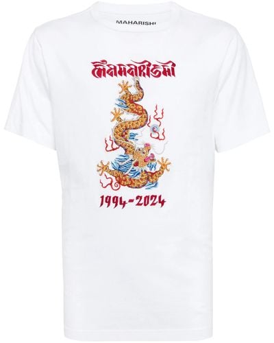 Maharishi Descending Dragon Organic-cotton T-shirt - White