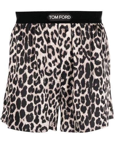Tom Ford Leopard-Print Silk Boxer - Black