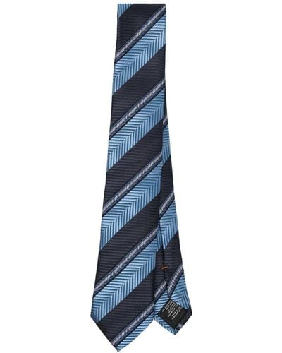 Zegna Striped Silk Blend Tie - Blue