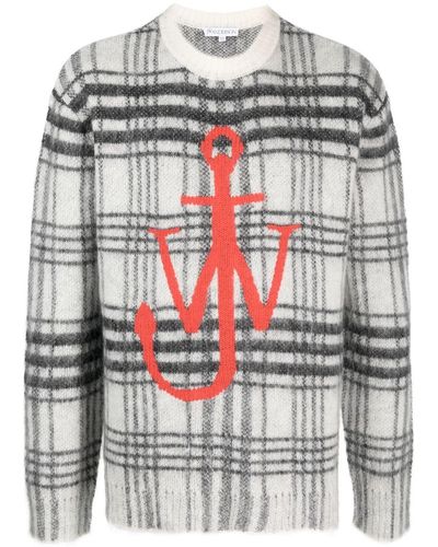 JW Anderson Checked Intarsia-knit Sweater - Gray