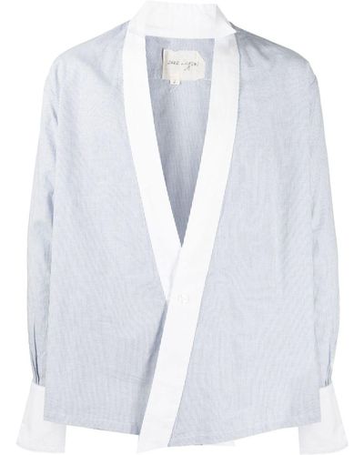 Greg Lauren V-neck Stripe-print Cotton Shirt - White