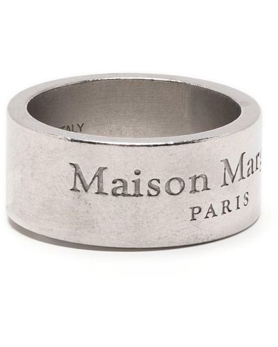 Maison Margiela Logo-engraved Silver-tone Ring - Gray