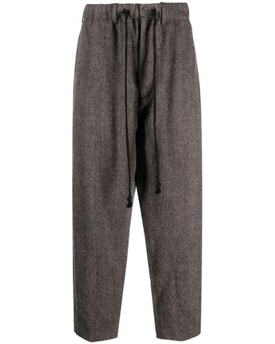 Uma Wang Herringbone-pattern Straight-leg Pants - Gray