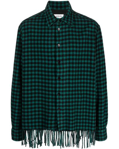 Lanvin Fringed Checked Wool Shirt - Green