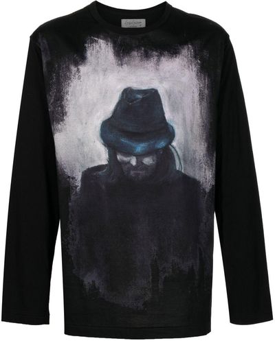 Yohji Yamamoto Graphic-print Long-sleeve T-shirt - Black