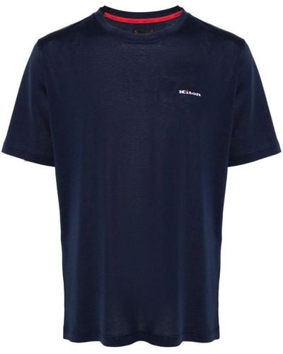 Kiton Logo-Embroidered Cotton T-Shirt - Blue