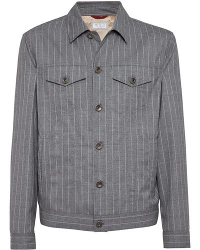 Brunello Cucinelli Striped Denim Jacket - Grey